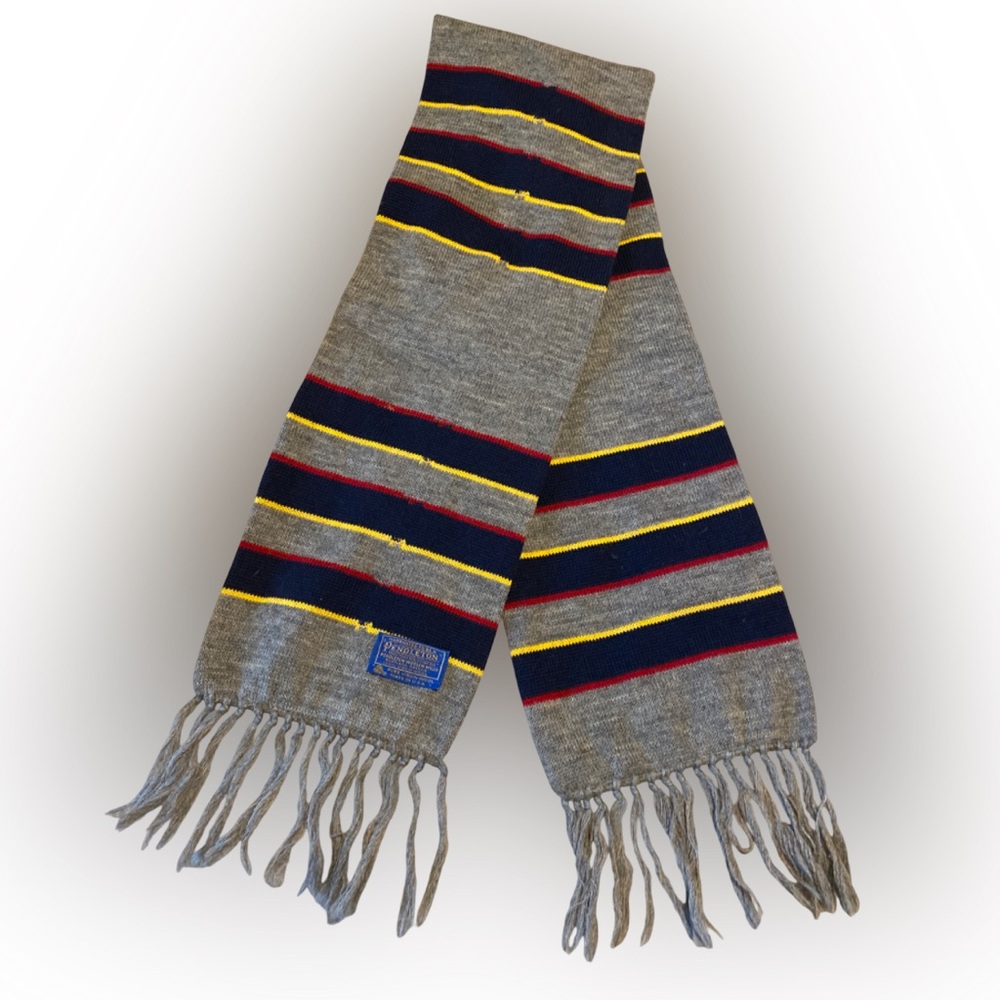 Pendleton 100% Virgin Wool Grey Multicolor Striped Fringed Scarf OS